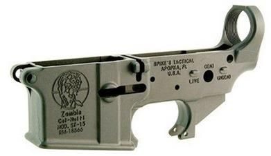Spike's Tactical AR-15 Stripped Lower Receiver, Zombie Logo and Bullet Markings, Black