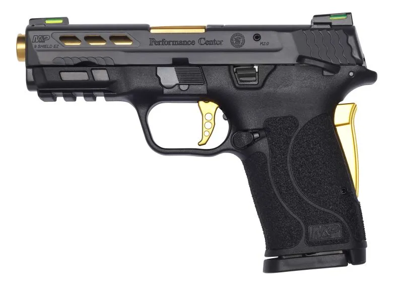 SMITH AND WESSON PERFORMANCE CENTER M&P9 SHIELD EZ GOLD BARREL 9MM 3.83" BARREL 8-ROUNDS MANUAL SAFETY