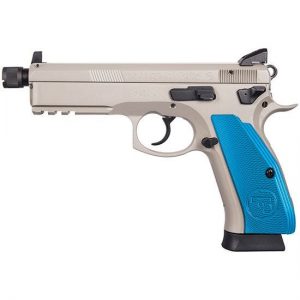 CZ 75 SP-01 TACTICAL STAINLESS 9MM 4.6" BARREL 18-ROUNDS BLUE ALUMINUM GRIPS