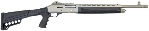 Dickinson Commando Black Synthetic Stock Silver Marinecote Receiver Pump 12 Gauge 18.5 Inch Barrel 3 Inch Chamber