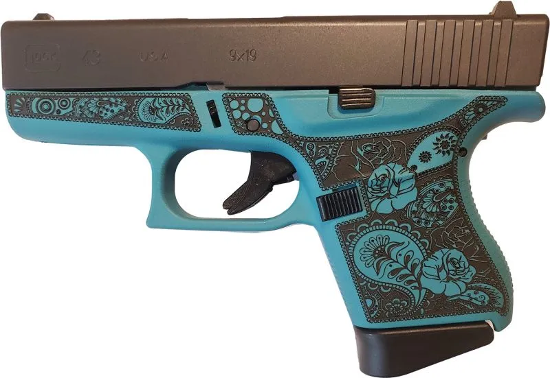 GLOCK 43 TIFFANY BLUE 9MM 3.4" BARREL 6-ROUNDS ENGRAVED FRAME