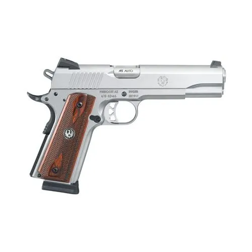 RUGER SR1911 STAINLESS .45ACP 5-INCH 8RDS FIXED SIGHTS HARDWOOD GRIPS