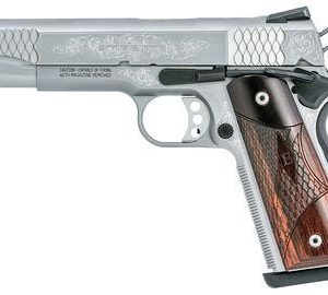 SMITH AND WESSON SW1911 ENGRAVED STAINLESS / WOOD .45 ACP 5-INCH 8 RD