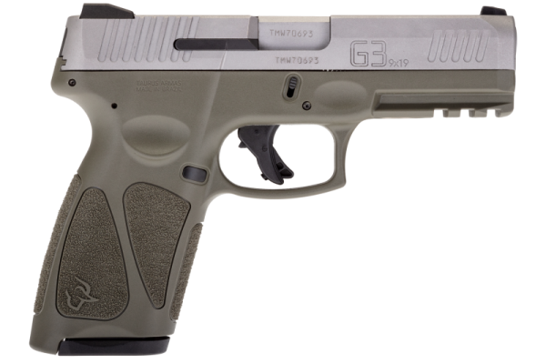 TAURUS G3 STAINLESS / OD GREEN 9MM 4" BARREL 15-ROUNDS ADJUSTABLE REAR SIGHT