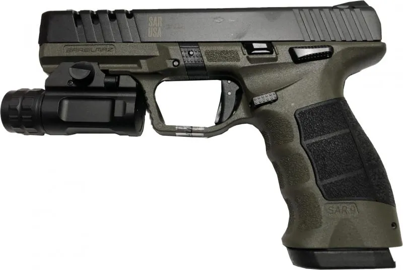 SAR USA SAR9X OD GREEN 9MM 4.4" BARREL 19-ROUNDS WITH HOLSTER & LIGHT