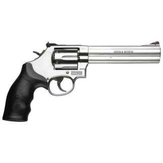 Smith and Wesson 686 Stainless .357 Mag 4" Barrel 6-Rounds L-Frame with Red Ramp Front, Adjustable White Outline Rear Sights