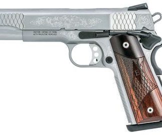 SMITH AND WESSON SW1911 ENGRAVED STAINLESS / WOOD .45 ACP 5-INCH 8 RD